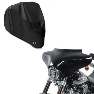 Sett: Batwing kåpe egnet for Harley Davidson Road King / Softail / Fat Boy Craftride svart + motorsykkel presenning Craftride XXXL deksel i svart