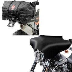 Sett: Batwing fairing egnet for Harley Davidson Road King, Softail, Fat Boy matt Craftride + motorsykkel hale bag Bagtecs SX70 70Ltr vanntett i svart