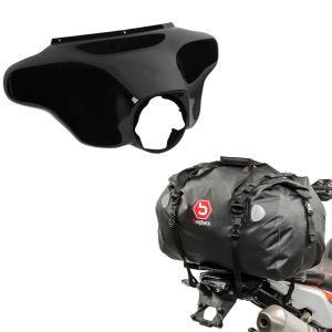 Sett: Batwing fairing egnet for Harley Davidson Touring 96-13 Craftride i svart + motorsykkel hale bag Drybag Bagtecs XF60 vanntett volum 60l
