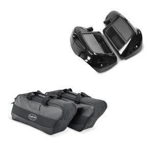 Set: Beinschild für Harley Touring Modelle 2014-2020 schwarz + Seitenkoffer Innentasche für Harley-Davidson Touring 94-20_1