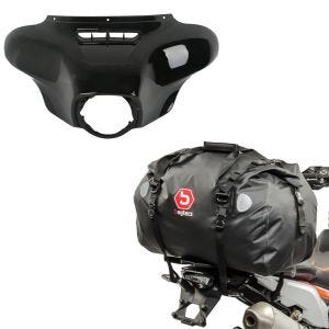 Sett: Batwing fairing egnet for Harley Davidson Touring 14-24 Craftride + motorsykkel hale bag Drybag Bagtecs XF60 vanntett volum 60l