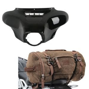 Set: Batwing Verkleidung für Harley Davidson Touring 2014-2020 + Hecktasche Vintage 35L Canvas Rucksack Gepäckrolle braun_1