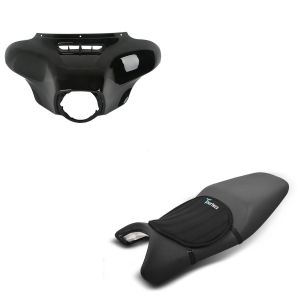 Sett: Batwing fairing egnet for Harley Davidson Touring 14-24 Craftride + motorsykkel gel setepute Tourtecs neopren M gel pute setetrekk i svart