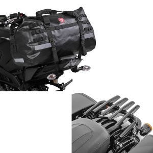Set: Gepäckträger Harley Davidson Touring 09-20 abnehmbar in schwarz + Hecktasche Drybag XB50 Wasserdicht Volumen 50l_1