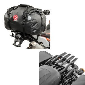 Set: Gepäckträger Harley Davidson Touring 09-20 abnehmbar in schwarz + Hecktasche Drybag XF60 Wasserdicht Volumen 60l_1