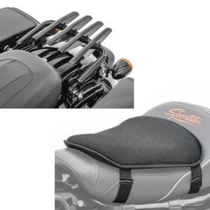 Set: Gepäckträger Harley Davidson Touring 09-20 abnehmbar in schwarz + Gel Sitzkissen M Tourtecs Universal Komfortkissen schwarz_1