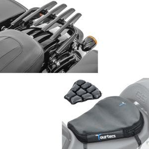 Sett: bagasjehylle egnet for Harley Davidson Touring 09-24 Craftride avtagbar i svart + motorsykkel luftpute Tourtecs Air Deluxe M komfortsetepute i svart