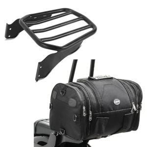 Sett: bagasjehylle egnet for Harley Davidson Softail 06-17 svart Craftride + motorsykkel hale bag Craftride RB1 bagasjerull 24-30L for chopper cruiser og custom sykler svart
