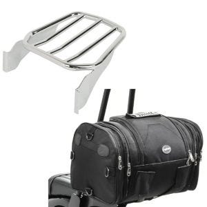 Set: Gepäckträger für Harley-Davidson Softail 06-17 chrom + Hecktasche RB1 Gepäckrolle für Chopper Cruiser_1