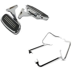 Set: Sozius Trittbretter Harley Touring 93-20 CF2 mit Halter + Kofferträger für Harley Touring 14-20 chrom_1