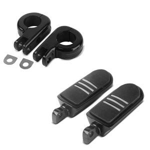 Sett: Fotstøtter driver pillion BQ egnet for Harley Davidson universal sort Craftride + fotstøtteholder HF1 for crash bar 32mm egnet for Harley Davidson svart Craftride