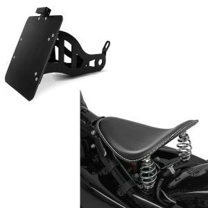 Set: Seitlicher Kennzeichenhalter für Yamaha XV 535/ 1100 Virago + Bobber Schwingsattel BR1 mit Federn für Custombikes in schwarz_1