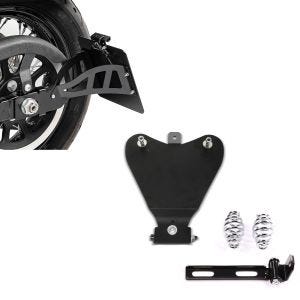 Sett: Sideskiltholder som passer til Yamaha XVS 650-1100 Drag Star 96-07 + bunnplate for Bobber solo seter med tønnefjærer