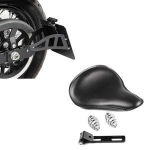 Set: Kennzeichenhalter für Yamaha XVS 650-1100 Drag Star + Bobber Schwingsattel Slim mit Federn für Custombikes in schwarz_1