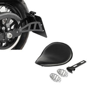 Set: Kennzeichenhalter für Yamaha XVS 650-1100 Drag Star + Bobber Schwingsattel FL mit Federn für Custombikes in schwarz_1