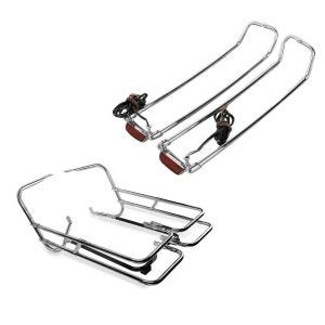 Set: Kofferträger Twin Rail für Harley Touring 97-08 mit Schutzbügel + Koffer-Reling LED für Harley Touring 93-13 chrom_1