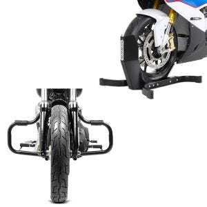 Sett: Crash bar egnet for Harley Davidson Dyna 06-17 Craftride Moustache svart + motorsykkel rocker Constands Easy-Plus motorsykkelstativ opp til 21 tommer svart