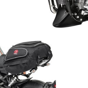 Sett: Bug spoiler motorsykkel Craftride egnet for Harley Davidson Sportster 04-20 i svart + motorsykkel hale bag Bagtecs X50 bak bagasje bag 50 liter i svart