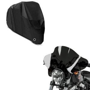 Set: Windschild Batwing für Custombikes inkl. Haltesatz dunkel getönt + Abdeckplane XL Faltgarage schwarz_1