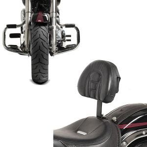 Sett: Førerryggstøtte Tech egnet for Harley Davidson Softail-modeller 07-17 Craftride + crashbar egnet for Harley Davidson Softail 2000-2017 Craftride Moustache krom