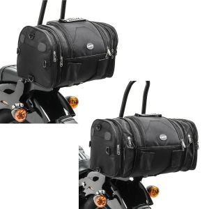 2x halebag Craftride RB1 bagasjerull 24-30 liter egnet for chopper cruisers og tilpassede sykler svart sparesett