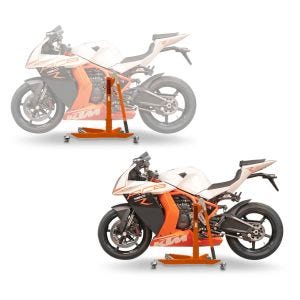 2x sentralstativ egnet for KTM 1190 RC8 / R 08-15 oransje motorsykkeljekk Power-Classic økonomisett