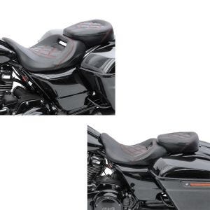2x Sitzbank für Harley Davidson Touring 09-21 Komfortsitzbank Craftride RH3 schwarz-rot Spar-Set_1