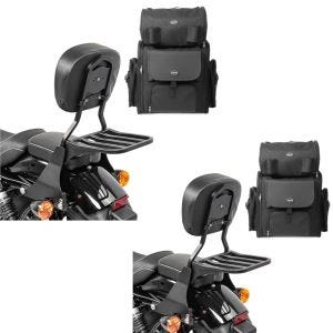 2x Sissybar SB1 + Hecktasche für Harley Sportster 883 Iron 09-20 abnehmbar mit Gepäckträger Craftride schwarz Spar-Set_1