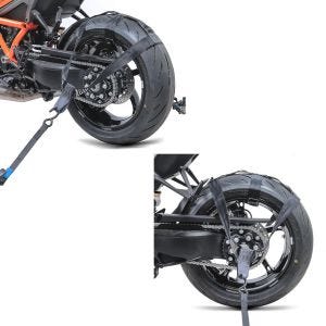 2x Hinterrad Zurrgurt mit 4x Ratschen-Spanngurten Set Abspanngurt Motorradtransport Spar-Set_1