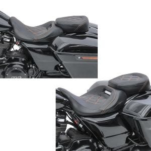 2x Sitzbank für Harley Davidson Touring 09-21 Komfortsitzbank Craftride RH3 schwarz-orange Spar-Set_1