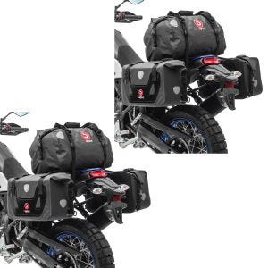 2x motorsykkel-salvesker med haleveske Bagtecs RB25 + XF40 Drybag 90 liters økonomisett