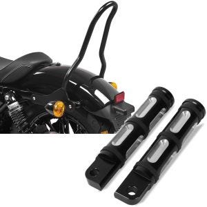 Set: Sissybar für Harley Sportster 04-20 Tampa S schwarz + Fussrasten Fahrer-Sozius für Harley-Davidson FP5 schwarz_1