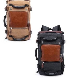 Sett: Lerretsryggsekk VG6 Retro tøyveske Vintage 28L brun + Lerretsryggsekk VG6 Retro stoffveske Vintage 28Ltr svart