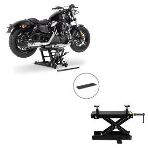 Set: Hebebühne Mid-Lift L Motorradheber für Harley und Chopper bis 680 kg + Hebebühne Mini-Lift Scherenheber inkl. Gummimatte bis 500kg in schwarz_1