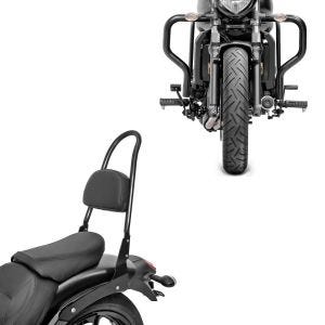 Set: Sissybar Kawasaki Vulcan S / Café 15-21 Rider-L schwarz + Sturzbügel für Kawasaki Vulcan S / Cafe 15-21 Motor Schutzbügel_1