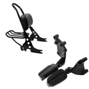 Set: Sissybar Harley Sportster 1200 Iron 18-20 Fast Rider-M + Sozius Fußrasten für Harley- Sportster 2014-2019 mit Halter in schwarz_1