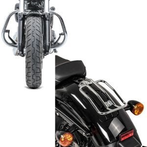 Set: Sturzbügel für Harley Davidson Sportster 04-20 HS5 chrom + Gepäckträger für Harley Davidson Sportster Solo Rack chrom_1