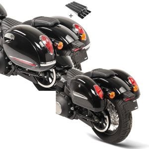 Sett: Sideveskesett Alabama 33Ltr inkl. holdingsett hard-shell case + sidecase sett Michigan Chopper hard-shell case 18Ltr hver sort