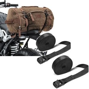 Set: Hecktasche Vintage 35L Canvas Rucksack Gepäckrolle braun + Spanngurt Set Zurrgurte 200cm 2 Stück in schwarz_1