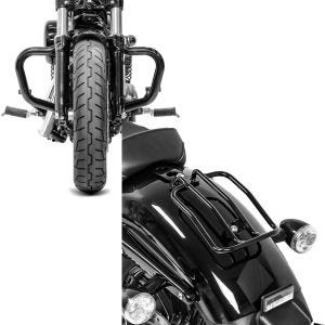 Set: Sturzbügel Mustache für Harley Sportster 04-20 Schutzbügel schwarz + Gepäckträger für Harley Sportster 04-20 Solo Rack schwarz_1