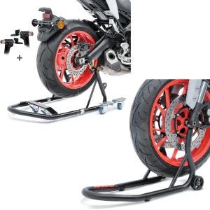 Set: Rangierhilfe Montageständer Hinterrad Mover 1 universal schwarz + Montageständer Vorderrad Fork Motorradständer mit Dornaufnahme matt_1