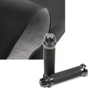Sett: setetrekk i skinnlook matt svart + styrehåndtak 2x 22mm titanium