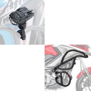 Set: Sturzbügel Set für Honda NC 750 X / 700 X 12-20 oben unten Schutzbügel + LED Zusatzscheinwerfer mit Sturzbügel Halter und Schutzgitter SX22_1