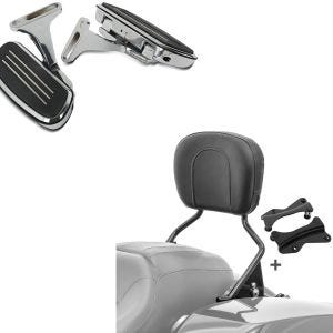 Set: Sozius Trittbretter Harley Touring 93-21 CF2 mit Halter chrom + Sissybar für Harley Touring Modelle 09-21 in schwarz_1
