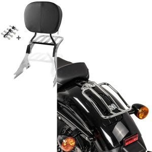 Set: Sissy Bar mit Gepäckträger für Harley Sportster 1200 Custom 04-20 + Gepäckträger für Harley Davidson Sportster Solo Rack chrom_1