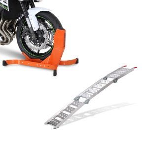 Set: Auffahrrampe bis 270 kg Alu-III dreifach klappbar + Motorradwippe Easy-Plus Motorradständer bis 21 Zoll orange_1