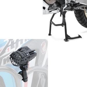 Set: Hauptständer für Honda Africa Twin 1100 20-21 Mittelständer + LED Zusatzscheinwerfer mit Sturzbügel Halter und Schutzgitter SX22_1
