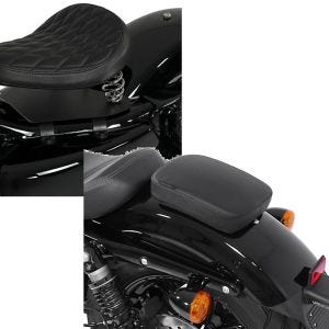 Set: Solo Federsattel mit Grundplatte SG11 schwarz + Sozius Saugnapf Sitzpad für Custom Bikes Glider schwarz_1