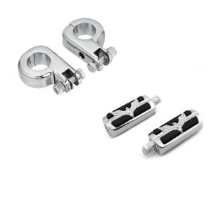 Set: Fussrasten Fahrer-Sozius für Harley-Davidson Eagle chrom + Fussrasten-Halter HF1 für Sturzbügel 32mm chrom_1