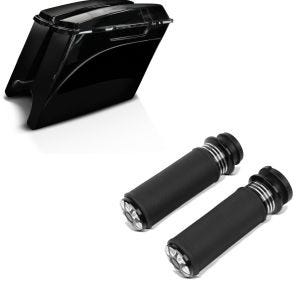 Set: Seitenkoffer Stretched für Harley Street Glide 06-13 + Lenker-Griffe 1" Zoll HG2 CNC Alu für Harley- Elektronischer Gasgriff_1